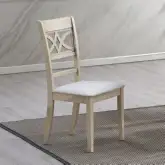Ferris Dining Chair in Beige Linen & Antique Bone White Wood (Set of 2)