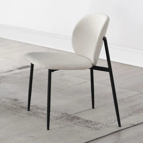 Klaus Dining Chair in White Boucle & Black Metal (Set of 2)