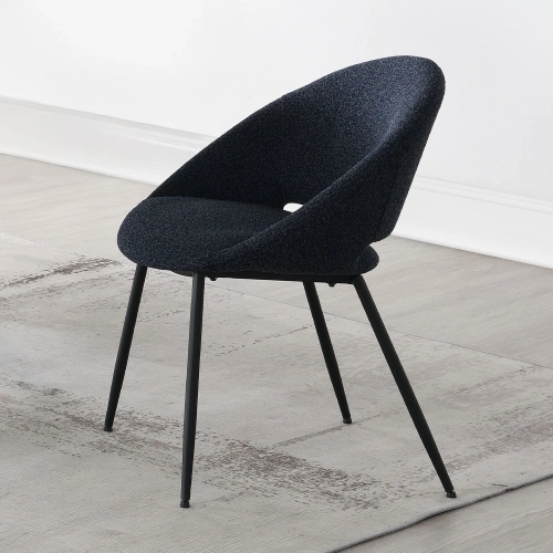 Klaus Dining Chair in Navy Blue Boucle & Black Metal (Set of 2)