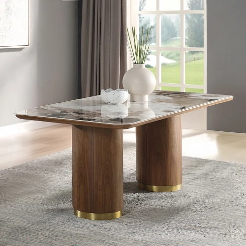 Willene 71" Dining Table in Ceramic & Dark Oak Finish Wood