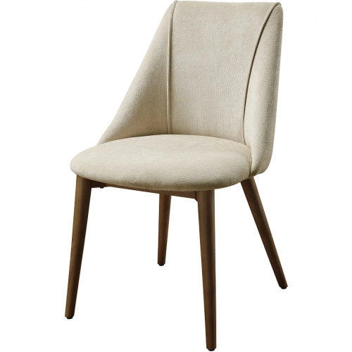 Willene Dining Chair in Beige Polished Microfiber & Dark Oak (Set of 2)