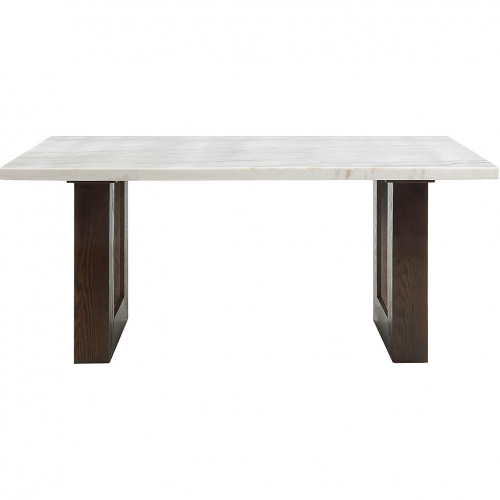 Edwyn 68" Dining Table in White Faux Marble & Brown Finish