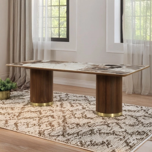 Willene 94" Dining Table in Ceramic & Dark Oak Finish Wood