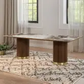 Willene 94" Dining Table in Ceramic & Dark Oak Finish Wood