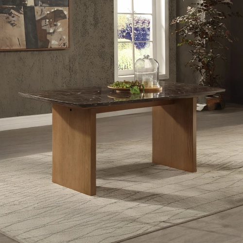 Jaramillo 72" Dining Table in Natural Brown Marble & Natural Wood