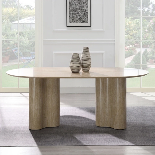 Jirina Dining Table in Travertine Pattern Paper Veneer
