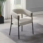Jirina Dining Arm Chair in Beige Chenille & Black Metal (Set of 2)