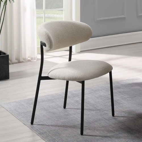 Jirina Dining Chair in Beige Chenille & Black Metal (Set of 2)
