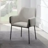 Jirina Dining Arm Chair in Beige Chenille & Black Metal (Set of 2)