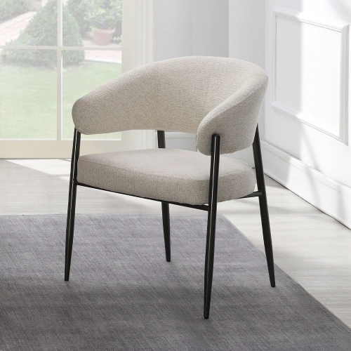 Jirina Dining Arm Chair in Beige Chenille & Black Metal (Set of 2)