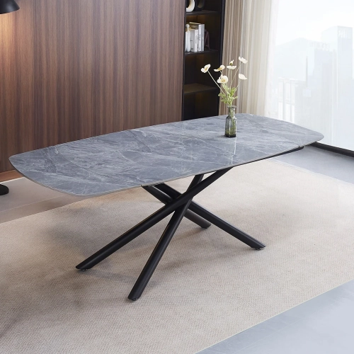 Hester 55" Extension Dining Table in Gray Ceramic & Black Metal