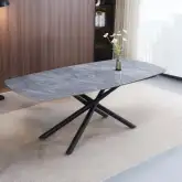 Hester 55" Extension Dining Table in Gray Ceramic & Black Metal
