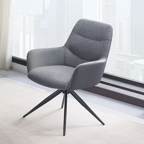 Hester Dining Arm Chair in Gray Fabric (Set of 2)