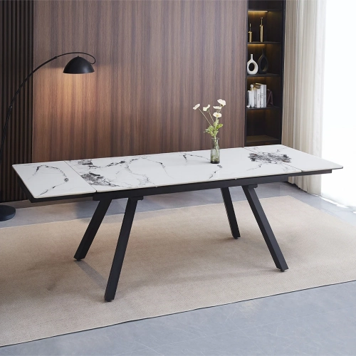 Damita 63" Extension Dining Table in Multicolor Ceramic & Black Metal