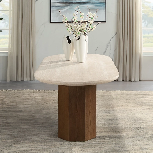 Leonardo Dining Table in Travertine & Dark Oak