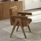 Zoey Dining Arm Chair in Chocolate Chenille & Oak (Set of 2)