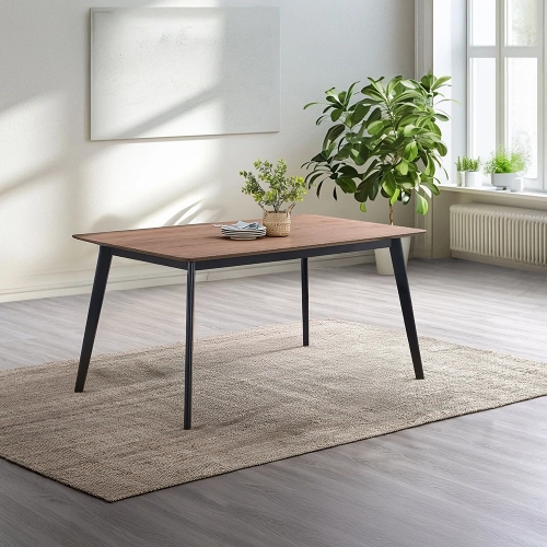 Rebi 59" Dining Table in Walnut Finish & Black Wood