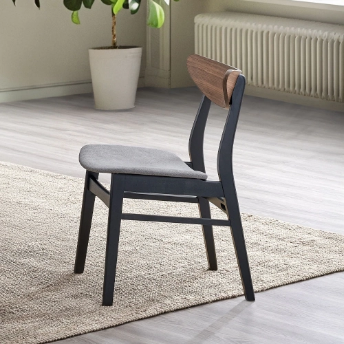 Rebi Dining Chair in Gray Linen, Walnut Finish & Black Wood (Set of 2)