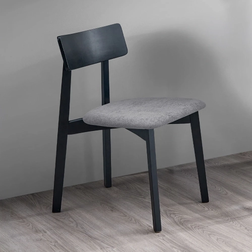 Real Dining Chair in Gray Linen & Black Finish Wood (Set of 2)