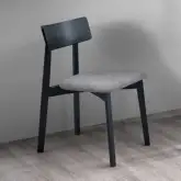 Real Dining Chair in Gray Linen & Black Finish Wood (Set of 2)