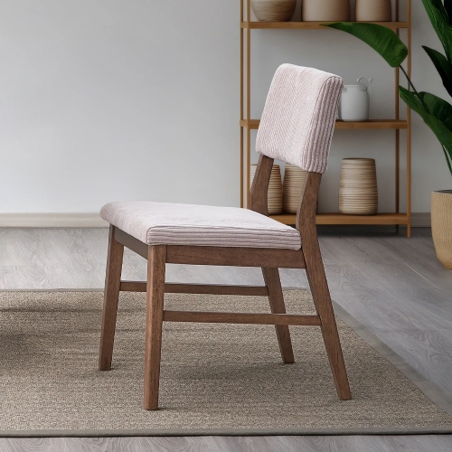 Seda Dining Chair in Dusty Mauve Pink Corduroy & Walnut Finish (Set of 2)