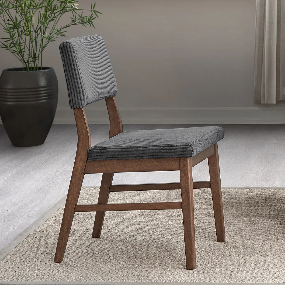 Acme DN04192 Seda Dining Chair in Gray Corduroy & Walnut Finish