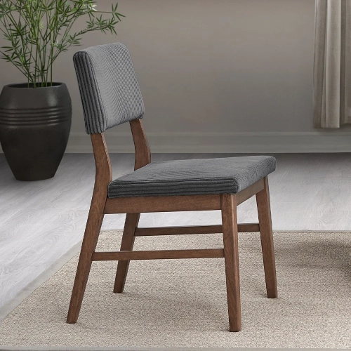 Seda Dining Chair in Gray Corduroy & Walnut Finish (Set of 2)