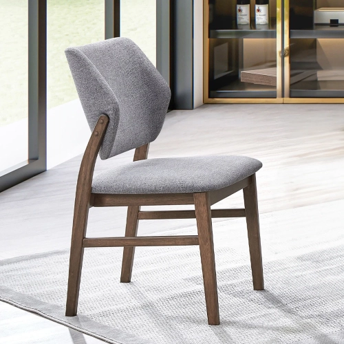 Sarha Dining Chair in Light Gray Linen & Walnut Finish (Set of 2)