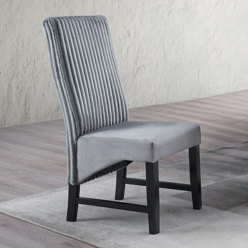 Kini Dining Chair in Gray Corduroy & Black Finish (Set of 2)