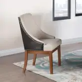 Gilsea Dining Chair in Dark Brown Faux Leather, Brown Fabric & Wood (Set of 2)