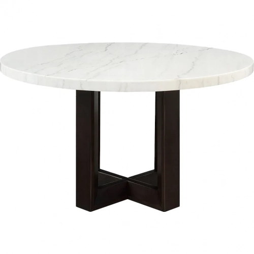 Edwyn 54" Round Dining Table in White Natural Marble & Espresso Wood