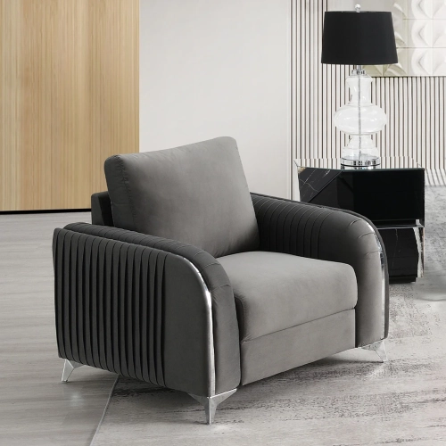 Wenona Accent Chair in Pleated Gray Velvet & Chrome