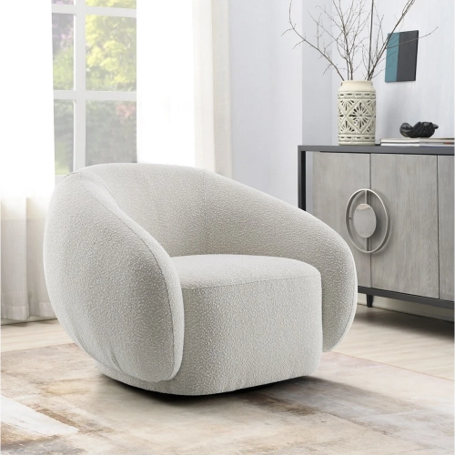 Isabel Swivel Accent Chair in Beige Boucle Fabric