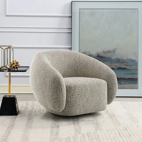 Isabel Swivel Accent Chair in 2 Tone Brown Boucle Fabric