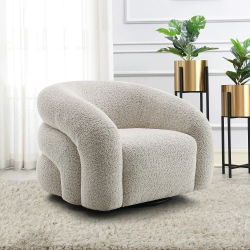 Irma Swivel Accent Chair in Channel Tufted Gray Boucle Fabric