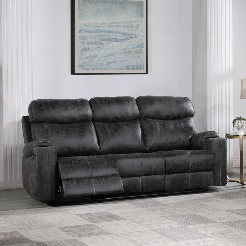 Hirah Manual Recline Sofa in Dark Gray Polished Microfiber