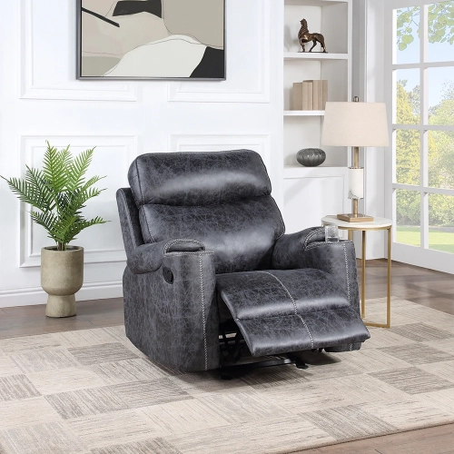 Hirah Manual Glider Recliner in Dark Gray Polished Microfiber