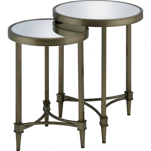 Aditya Nesting End Table in Mirrored Tempered Glass & Antique Brass