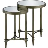 Aditya Nesting End Table in Mirrored Tempered Glass & Antique Brass