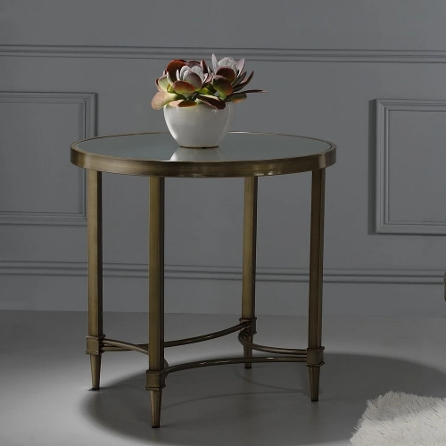 Aditya End Table in Mirrored & Antique Brass