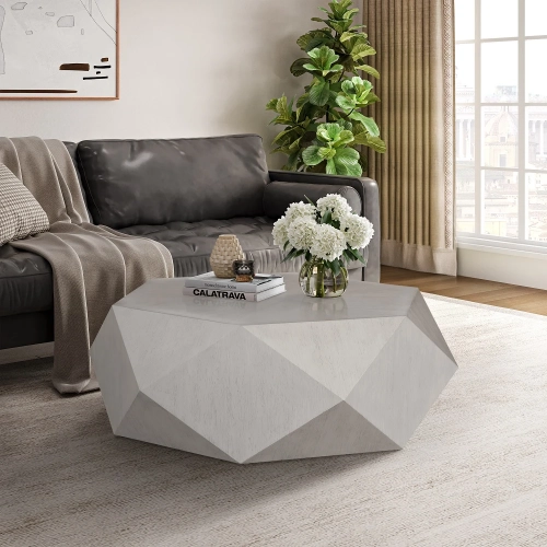 Hanniel Diamond Shape Coffee Table in Antique White Finish