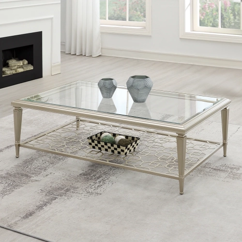 Zaba Coffee Table in Glass Top & Champagne