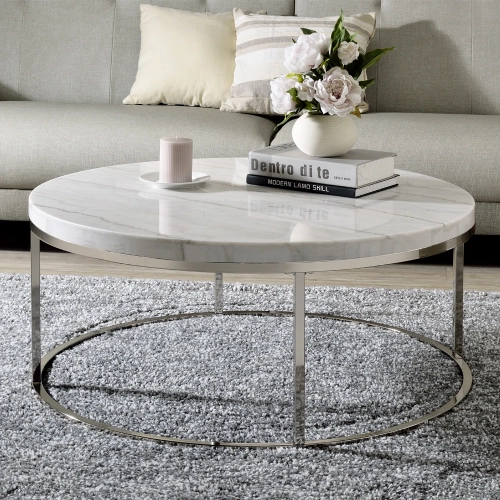 Zaidee Coffee Table in Natural Marble & Nickel Metal