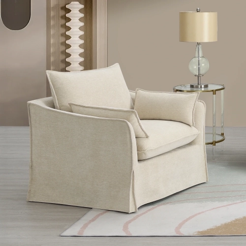 Shane Accent Chair with 2 Pillows in Beige Linen