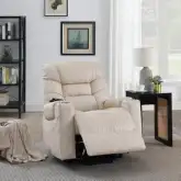 Nairi Power Lift Recliner with Heating & Massage in Ivory Polished Microfiber