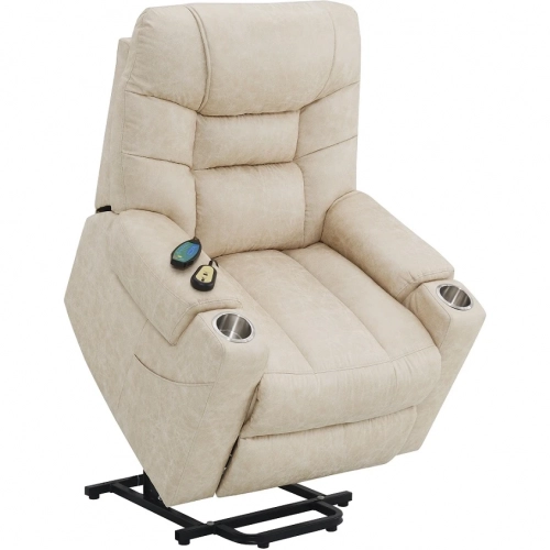 Nairi Power Lift Recliner with Heating & Massage in Ivory Polished Microfiber