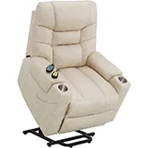 Nairi Power Lift Recliner with Heating & Massage in Ivory Polished Microfiber