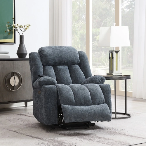 Omarion Power Lift Recliner w/ Heating & Massage in Blue Chenille Fabric