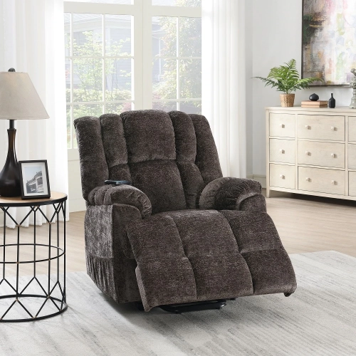 Pacay Power Lift Recliner w/ Heating & Massage in Brown Chenille Fabric