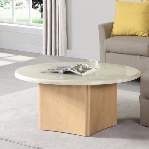 Qwin Coffee Table in Natural Marble & Oak